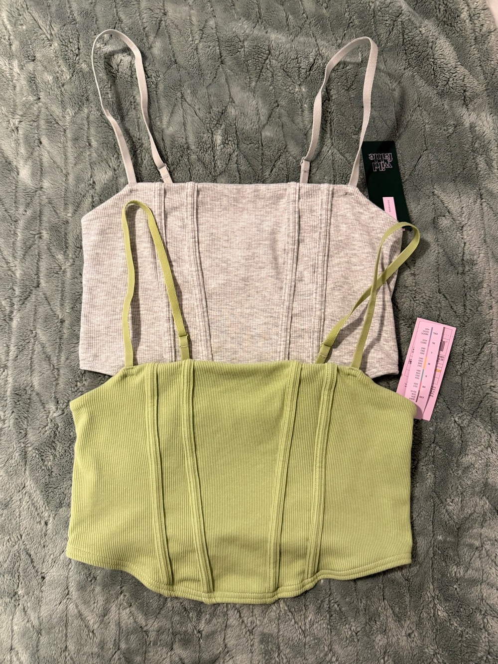 NWT Ribbed Corset Crop Tops - Light Gray & Lime Green